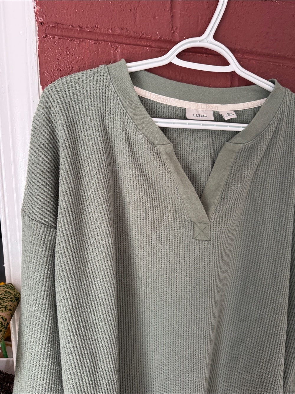 L.L.Bean Sage Green Waffle Knit Long Sleeve Loungewear Set Large - Picture 3 of 12